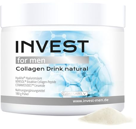 INVEST MEN Collagen-Pulver 180 g for Men I Collagen-Drink für Männer I geschmacksneutral I glutenfrei I allergenfrei I mit VERISOL Collagen Peptiden CERAMOSIDES™ Ceramiden und HyaVita Hyaluronsäure