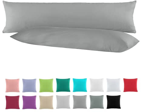 BaSaTex Doppelpack Baumwolle Renforcé Seitenschläferkissen Kissenbezug 40x145 | Kissenbezüge für Schwangerschaftskissen aus 100% Baumwolle | Kissenhüllen in Stahlgrau Dunkelgrau
