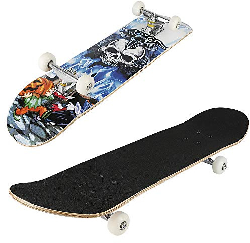 XUANYU 79 cm (31'') Concave Trick Skateboard en 7 Couches de Bois D'érable - Professionnel pour Débutants, Enfants, Adolescents et Adultes (Squelettes)