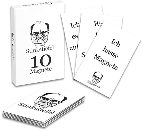 Stinkstiefel 10 x Kühlschrankmagnete Lustig - Cooler Scherzartikel zum Verschenken - Magnete mit Sprüchen - 88mm x 55mm - Deko für Kühlschrank