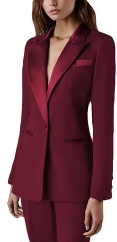 Costume deux pièces pour femme - Dame de bureau - Coupe ajustée - Blazer et pantalon - Ensemble costume d'affaires - Tenue décontractée - Tenue de bal de fin d'année, bordeaux, L