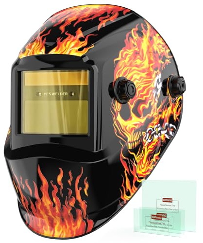 YESWELDER Auto Darkening Welding Helmet, Blue Light Blocking, 1/1/1/1 True Color Solar Powered Welding Hood with 2 Arc Sensors, Wide Shade 3.5/9-13 Welder Mask for TIG MIG ARC and Grind