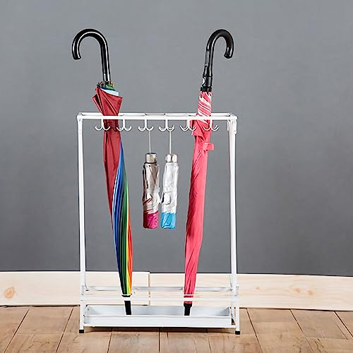 Les-Theresa Umbrella Holder Stand,Umbrella Rack Stand, Umbrella Storage Rack Iron with Drip Tray 10 Holes 8 Hooks Umbrella Rack Stand for Home Hotel(white)