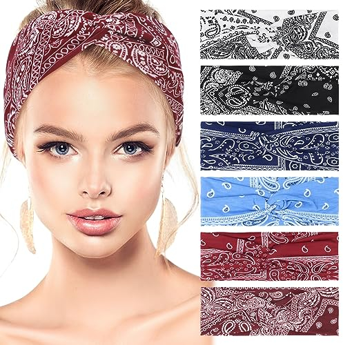 Apricitie Haarbänder Damen Breite Elastische Boho Stirnband Criss Cross Paisley Print Haarband Yoga Sport Stirnbänder (6, Mehrfarbig)