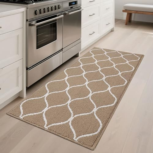 COSY HOMEER Alfombra Cocina Lavable Antideslizante, 60 x 120 cm, Tapete Cozinha Impermeable con Absorción de Agua, Lavable a Máquina, Ideal para Alfombras de Pasillo y Cocina, Beige