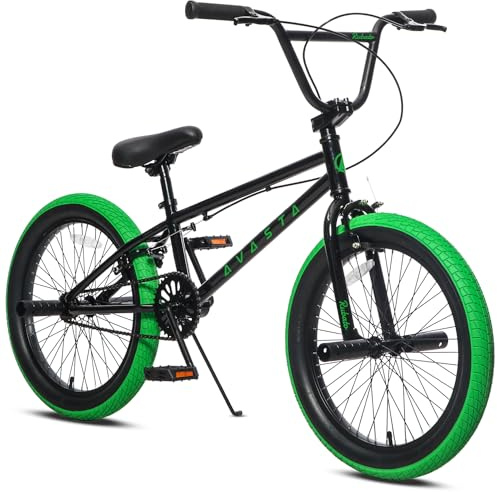 AVASTA 20 inch Big Kids BMX Bike Freestyle Bicycle for Teen Age 6 7 8 9 10 11 12 13 14 Years Old Boys Girls Teenager with 4 Pegs, Black & Green