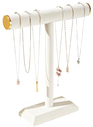 LongMen Halskette Halter Stand - Schmuck Baum Rack Veranstalter für Mädchen und Frauen, Beige Samt Hanging Necklace Storage Stand