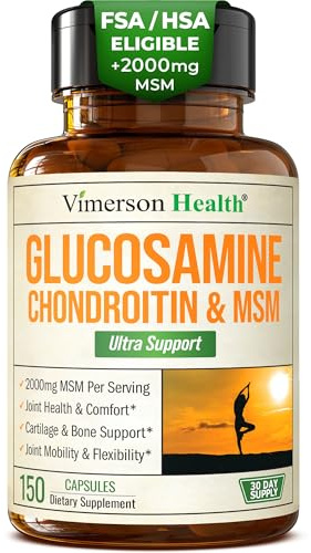 Glucosamine Chondroitin MSM Supplement – 3-in-1 Joint Supplements for Men and Women w/Glucosamine Sulfate 1500mg, Chondroitin Sulfate 1200mg & MSM 2000mg for Joint Health – FSA Eligible 150 Caps