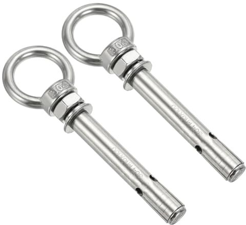 PATIKIL Tornillo de Expansión M10x100mm 2 Piezas Acero Inoxidable 304 Anclaje de Hombro con Anilla para Paredes de Hormigón y Ladrillo Ingeniería de Toldos y Aparejos Plateado