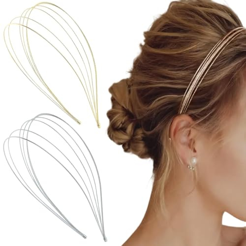 Ypkia Fascia Multistrato in Metallo Sottile per Capelli da Donna, Set di Eleganti Fasce per Capelli, Accessori per Capelli (Oro, Argento)