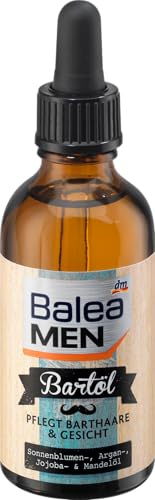 Balea MEN Aceite para barba, 50 ml botella - Perfecto para el peinado diario de la barba - Enriquecido con girasol, argán, jojoba y aceite de almendras