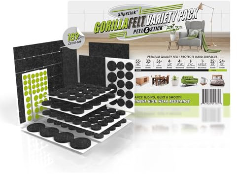 Slipstick Gorilla Felt Furniture Pads (189 Piece Variety Pack) Premium Furniture Pads & Chair Leg Floor Protectors for Hardwood Floors & Hard Surfaces