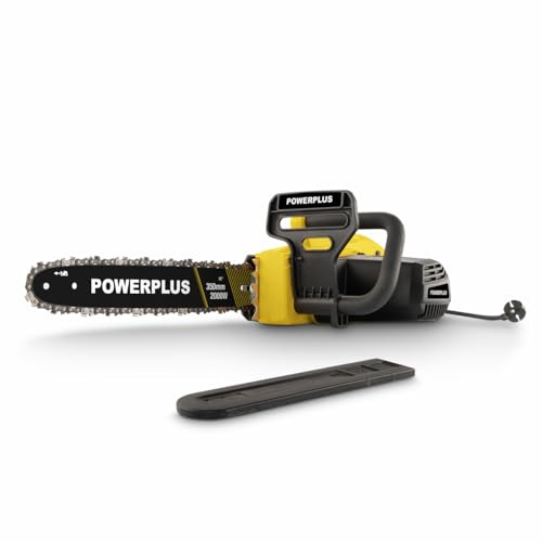 Powerplus Motosierra Eléctrica POWEG10020 - Sierra Eléctrica de 2000W para Madera con Hoja de 350 mm - Lubricación Automática de la Cadena