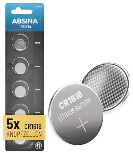 ABSINA 5x batteria CR1616 3V al litio - CR1616 batteria a prova di perdite e lunga durata - batteria 1616, CR 1616