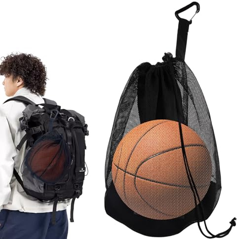 Sacca da Pallacanestro, Borsa a Rete per Pallacanestro, con Moschettone e Cordino, Portatile, Riutilizzabile, Pieghevole, per Pallavolo Calcio Rugby Sport All'Aperto ecc, Adatto a Bambini e Adulti
