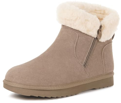 Hsyooes Botas Mujer Nieve Cálido Forradas Botines de Invierno Ante Cómodas Zapatos de Nieve Impermeable Botas de Invierno Antideslizante Caqui EU39