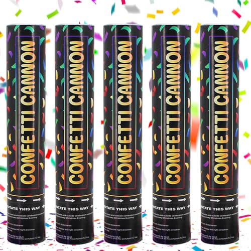 DAJASD Confetti Cannons Black, 5 PACK 30CM Party Popper, Large Biodegradable Confetti Cannon for Birthday, Weeding, Christmas, Party, Pranks, New Year, Graduation Celebration - Easy to Use