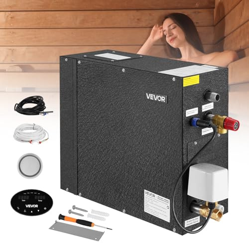 VEVOR Ånggenerator 7,5 kW för bastu, dusch, badrum, SPA, med styrenhet, automatisk avloppssats, överhettningsskydd, torrdrift, 485 x 185 x 380 mm, svart