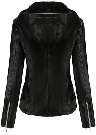 Chaqueta de forro polar de talla grande para mujer, abrigo cálido con borde para otoño e invierno, chaqueta de cuero con capucha desmontable para mujer, cremallera de manga larga, chaqueta de cuero
