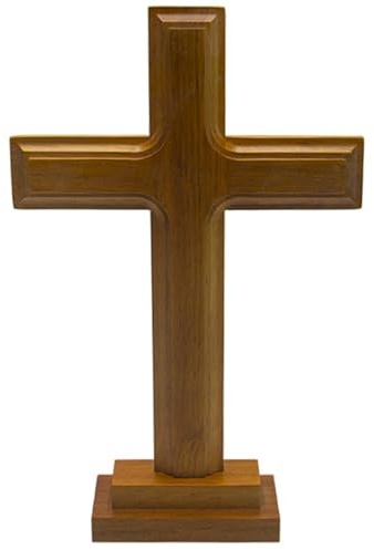 Takingup Träkors, 18 x 28 cm brunt stående träkors med bas, stabil Jesus dekor för hem, kapell, kyrka och andliga utrymmen
