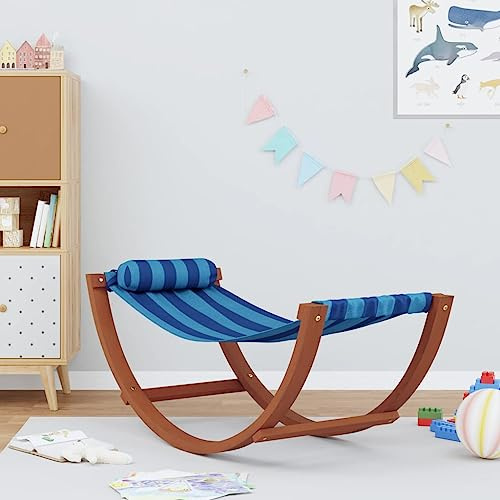 Hoopleep Hamac à bascule pour enfants, tissu rayé bleu, bois de peuplier, 114 x 45 x 50 cm, charge maximale 45 kg, pour l'intérieur et l'extérieur, mouvement apaisant, confortable