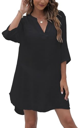 Rayson Cache-Maillots et Sarongs Femme V-Ausschnitt Robe De Plage Ample Et Décontracté pour Vacances,Piscine,Noir