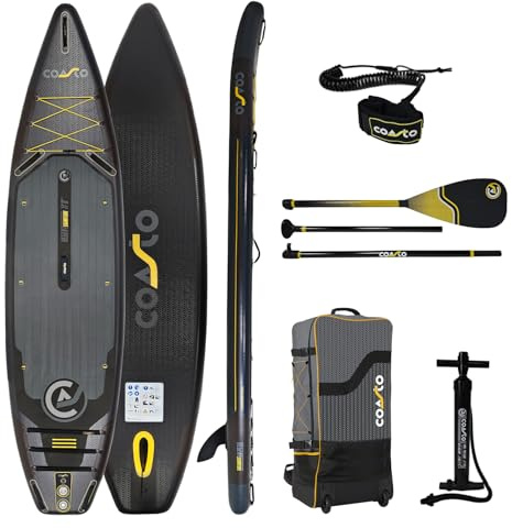 Coasto - Stand Up Paddle Gonflable Premium Regent 11'8 Signature - PB-CSIGN118 - Paddle en Dropstitch Woven avec Pagaie Hybride Carbone, Leash, Pompe et Sac de Transport - 365l - 355x86x15cm