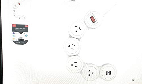 Globe Electric Flexigon 78175 - Tira de alimentación con protección contra sobretensiones (4 tomas de tierra de 3 pines, 2 puertos USB, 3,1 A combinado, acabado blanco, cable de alimentación de 6 pies