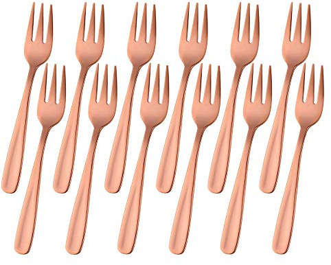 12 Pieces Appetizers Desert Forks, Baikai 18/10 Stainless Steel Finished Tasting Cocktail Mini Salad Fruit Fork Set, 5.5 Inch (Rose Gold)