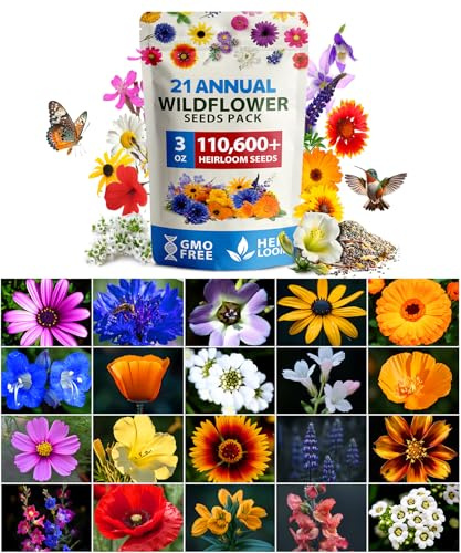 HOME GROWN Wildflower Seeds Mix - 110,600+ Seeds 3 oz, 21 Varieties, Non-GMO Wild Flower Seeds for Planting, Annual Flowers, Butterfly Garden, Pollinator Seed Mix
