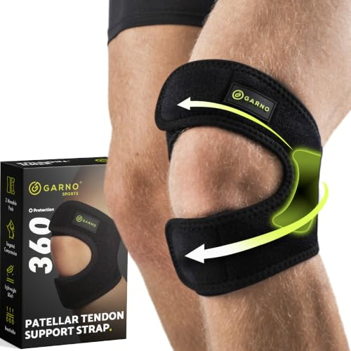 GARNO Knee Brace for Men and Women, Adjustable Neoprene Stabilizer for Meniscus Tear, Arthritis, Tendonitis, MCL, ACL, Pain Relief & Recovery, Tendon Support Strap for Running (Small/Medium Size)