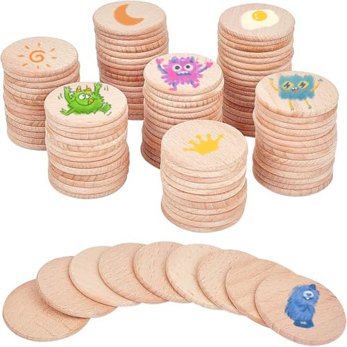 NBEADS 100 Piezas de Madera de Haya, rodajas Redondas de Madera sin terminar de 3,8 cm, Adornos de Madera para Manualidades, Pintura, Boda y decoración del hogar