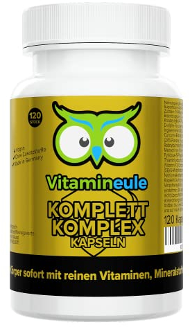 Komplett Komplex Kapseln - alle A-Z Vitamine & Mineralien - hochdosiert, bioaktiv & vegan - Multivitamin, Multimineral & Superfoods - Produktion in Deutschland - für Erwachsene & Kinder - Vitamineule®