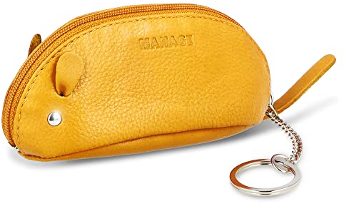 MANAGE Schlüsselmaus Schlüsseletui Gelb aus Echtleder - Schlüsselanhänger Schlüsseltasche für Damen Herren Kinder - Gadget Schlüsselmäppchen Leder groß Geschenk keychain (Gelb)