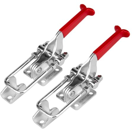 POWERTEC 2PK Toggle Clamp, 2000 lbs Holding Capacity, 40341 Adjustable U Bolt Latch w/Antislip Hand Grip for Woodworking Jigs & Fixtures, Smoker, Tire Carrier, Tool Box, Cabinet, Truck (20306-P2)