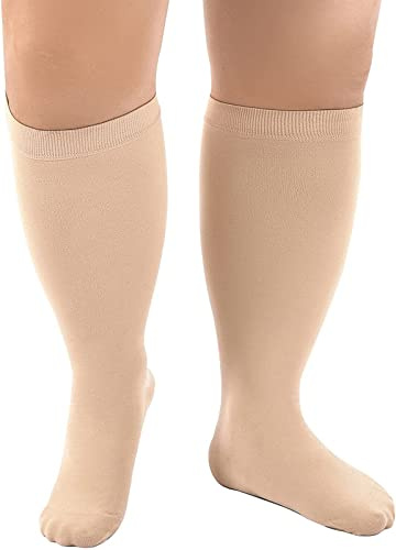 Cheeroyal 1 dubbelkod män och kvinnor kompressionsstrumpor 20-30 mmhg extra stor kalv och knästrumpor stöd cykel (4XL, skin)