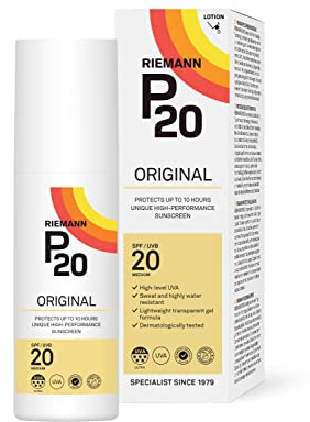 RIEMANN P20 Original SPF20 Lotion 100ml, Advanced Sunscreen Protection, High Performance, Triple Protection + Sweat Resistance, Protects up to 10 Hours, Very Water Resistant, Medium Level UVA