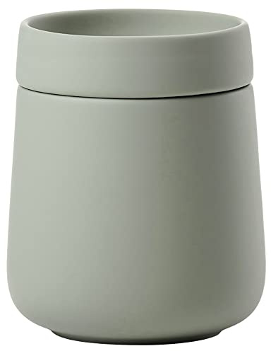 Zone Denmark Nova One Aufbewahrungsbox mit Deckel, Keramikdose zur Aufbewahrung von Badutensilien wie Wattepads & Wattestäbchen, Durchm. 8,4 cm, Höhe 10 cm, Fassungsvermögen 290 ml, Matcha Green
