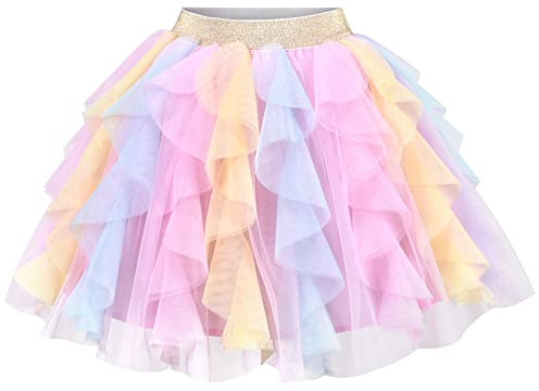 Girls Skirt Rainbow Layered Ruffle Fluffy Tutu Princess Party Birthday Age 4-5 Years