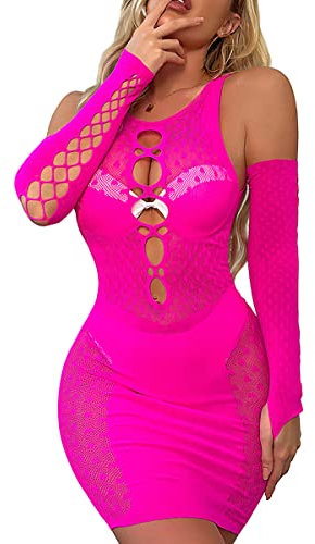 Buitifo Sexy Femmes sous-Vêtements Mini Robe Sexy Lingerie Nuisette Chemise Clubwear Bodycon Robe(Rose Rouge xzq,M)