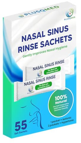 Sinus Rinse Salt Sachets, 55-Pack Neti Pot Refills, Natural Nose Rinse for Nasal Irrigation and Sinus Congestion Relief