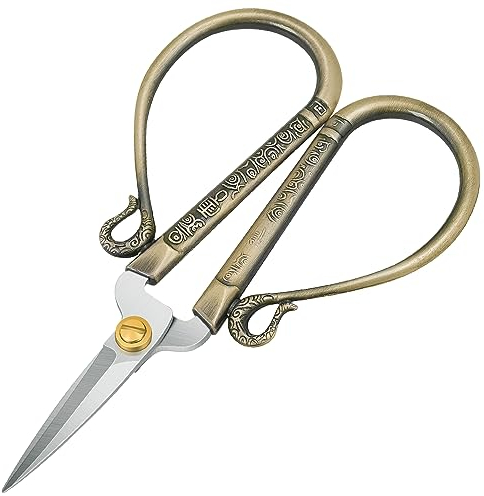 KUONIIY Stickereischere, Vintage-Nähschere, Edelstahl-Kreuzstichschere mit komfortablem großen Griff für Stickerei, Nähen, Kunst und DIY, Messing