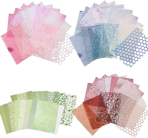 Scrapbook Paper, 60 Sheets Lace Mesh Handmade Textured Paper, 7.1x5.2 Inches Patterned Decorative Scrapbooking Paper for Journaling Card Making Supplies, Gift Wrap Decoration
