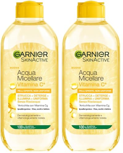 Garnier SkinActive - Agua micelar todo en 1 con vitamina C, para pieles apagadas y sin uniformes, sin aclarado, 400 ml (Paquete de 2)