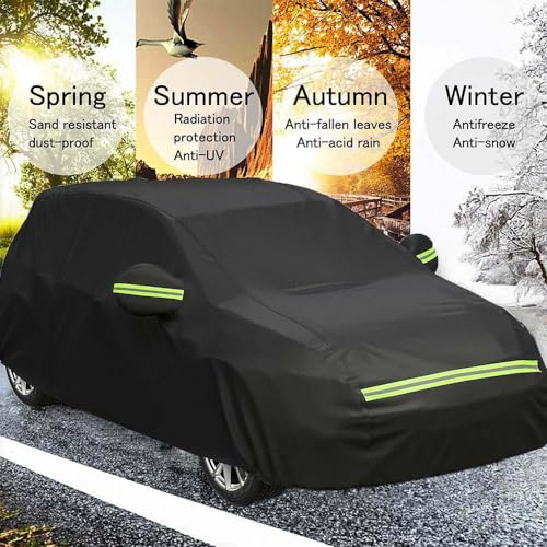 Autoabdeckung Winter Vollgarage Auto Abdeckplane Staubdicht Wasserdicht Autohülle Autoplane Schwarz Car Cover Sedan Autohülle für 420-530 (530×200×150cm)