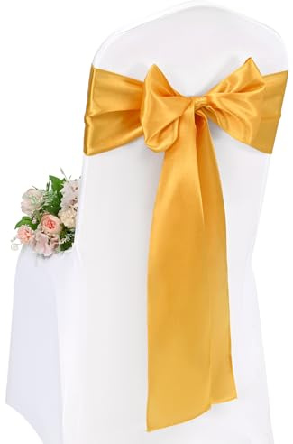 100 fasce dorate per sedie, in raso, 17 x 275 cm, fasce per sedie, con fiocco, per feste di nozze, decorazioni per hotel (17 x 275 cm)