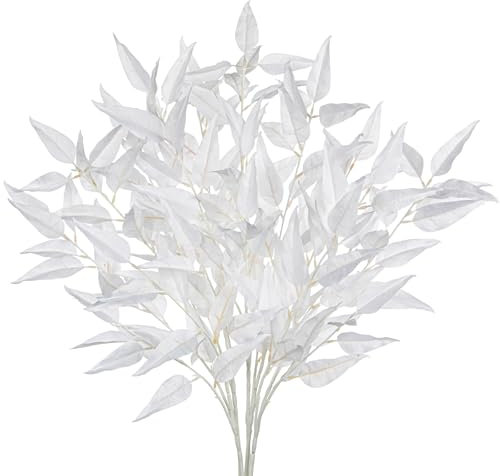 Hollyone 5PCS 32 White Artificial Eucalyptus with Long Stem, Fake Willow Eucalyptus Faux Leaves, Decorative Artificial Plants for Home Decor, Floral Arrangements, Living Room Decorations