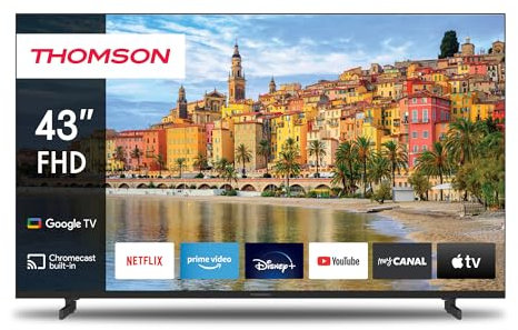 Thomson 43 Pouces (109 cm) LED Full HD Google Smart TV, Wi-FI, Dolby Vision IQ, Dolby Atmos, HDR10, Bluetooth 5.1, Triple-Tuner (Câble-Satellite-Antenne), HDMI, CI, A Plus Panneau - 43FG2S14