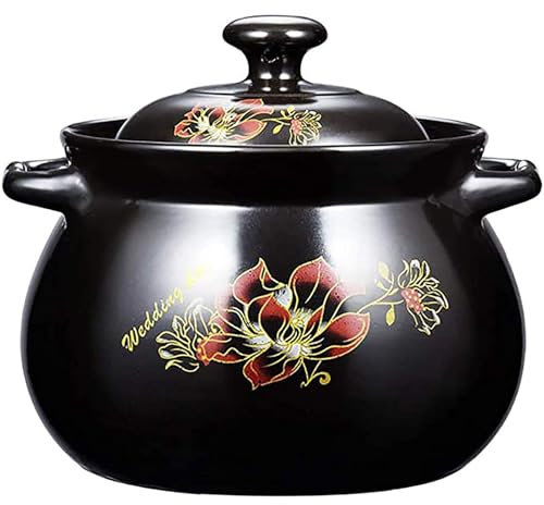 MGHRUE Pentole di Terracotta per Cucinare - Casseruola in Ceramica Antiaderente Pentola di Terracotta Pentola con Coperchio per Stufato Zuppa Vapore Resistente Ai Graffi,4L