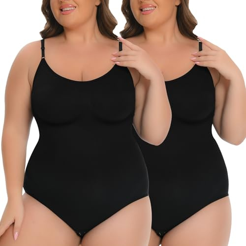 Lot de 2 Body Sculptant Femme, Body Shaper Gainant Ventre Plat Invisible Shapewear Bodysuit sans Couture Réglable (Noir Noir, XL)
